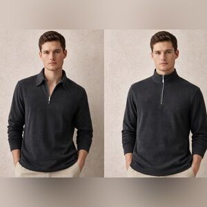 Boss Hugo boss Men's Black waffle cotton Quarter-Zip Pullover